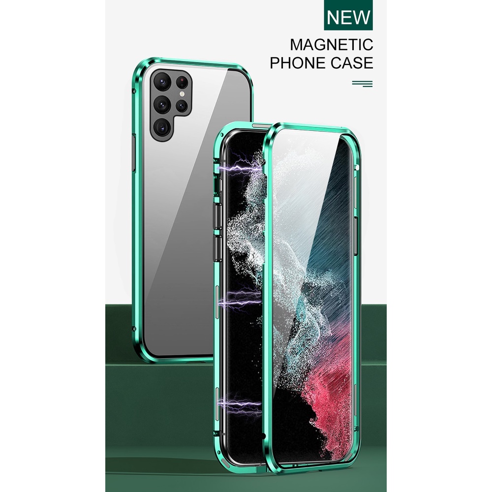 360° Ốp Điện Thoại Kính Cường Lực Hai Mặt Nắp Lật Nam Châm Cho Samsung Galaxy S23 Ultra 22 S22 Ultra Plus S22Ultra 5G