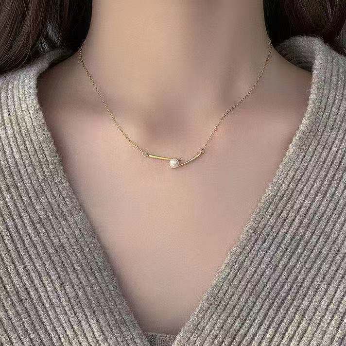 [Spot] Super Beauty S925 Sterling Sterling Silver Chopstick Necklace Women Wishbone Chain Net Red Pearl High Quality Chain Light Luxury Small Neck To Send Girlfriends