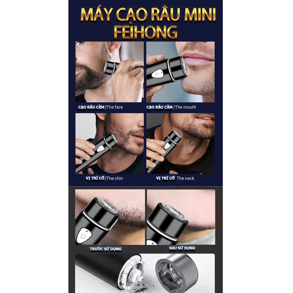 Máy cạo râu Mini FEIHONG đa năng nhỏ gọn, lưỡi kép, tiết kiệm pin sạc điện USB, cạo lông mặt vùng kín dành cho Nam Nữ M9