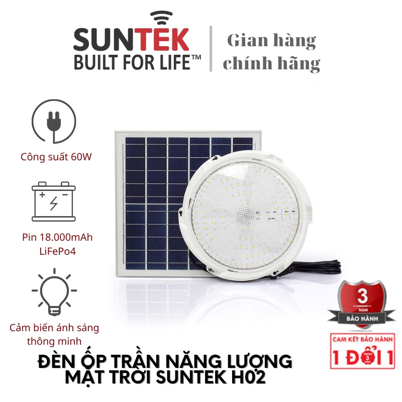 Đèn LED Ốp Trần Mái Hiên Năng Lượng Mặt Trời SUNTEK H02 60W - Hàng Chính Hãng - Bảo hành 3 năm 1 đổi 1