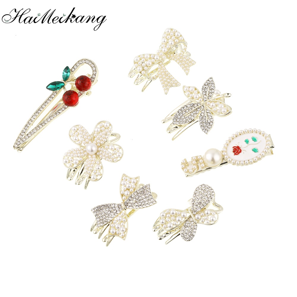 Kẹp tóc HAIMEIKANG hình bướm nhiều kiểu dáng đính ngọc trai nhân tạo thời trang hàn quốc