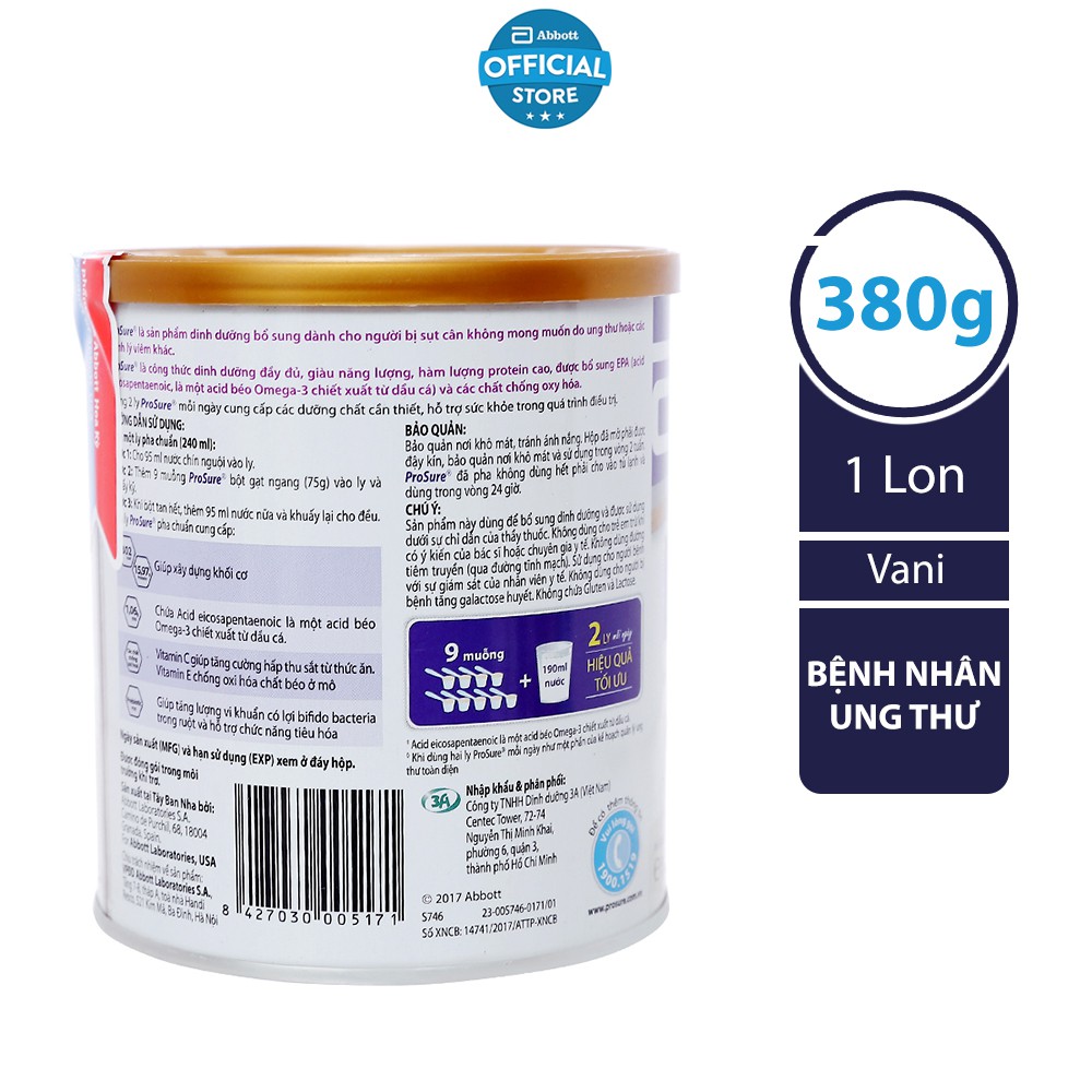 Sữa bột dành cho người bị ung thư Prosure Abbott 380g