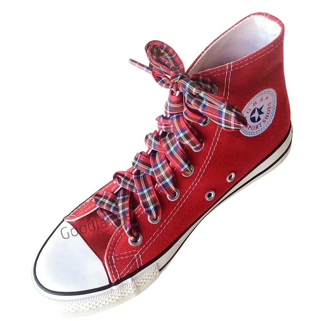 Dây ruy băng buộc giày bằng cotton bản rộng 2.5cm dài 120cm thiết kế sọc ca rô
