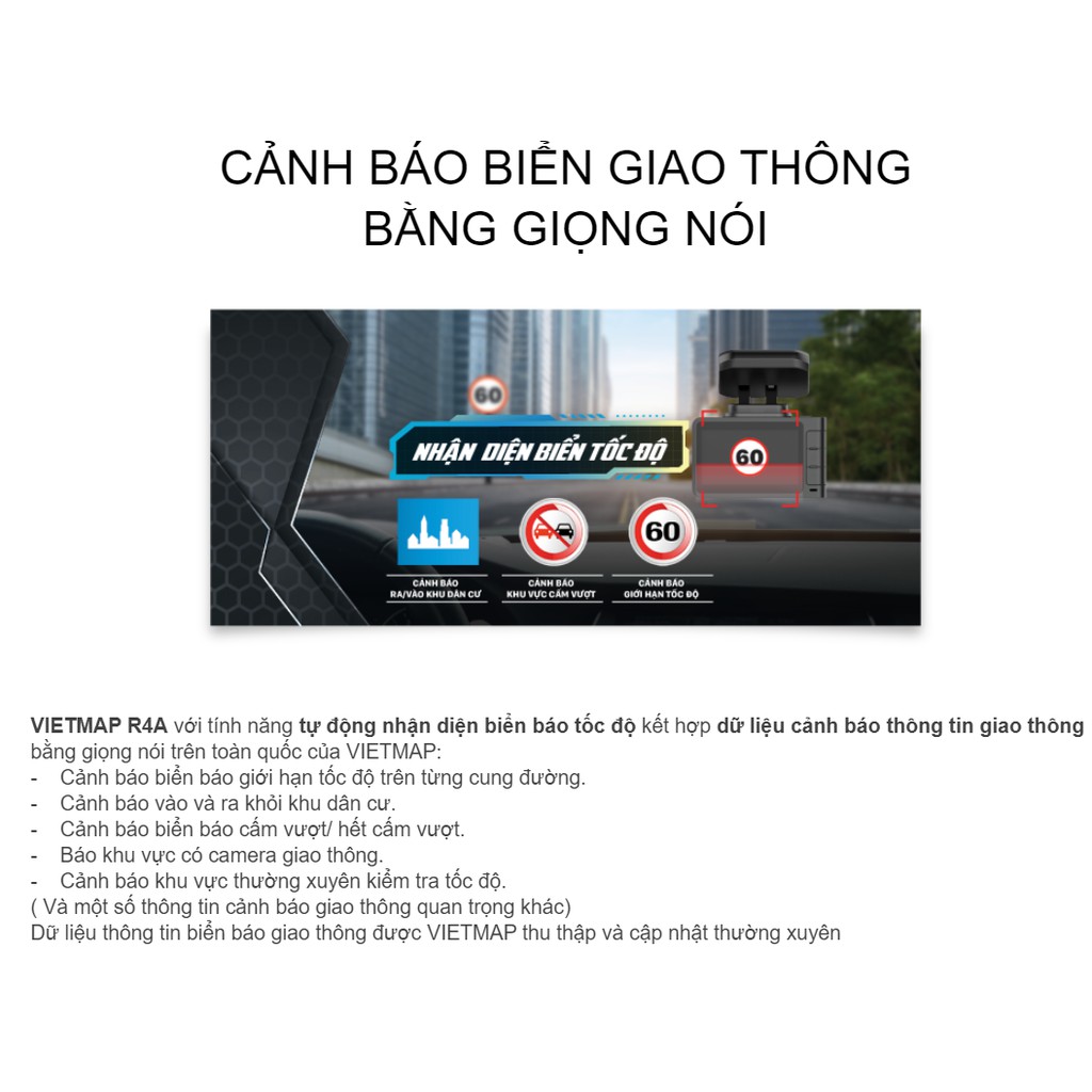 VIETMAP R4A - Camera Hành Trình Nhận Diện Biển Báo Giao Thông - Cảnh Báo Bằng Giọng Nói