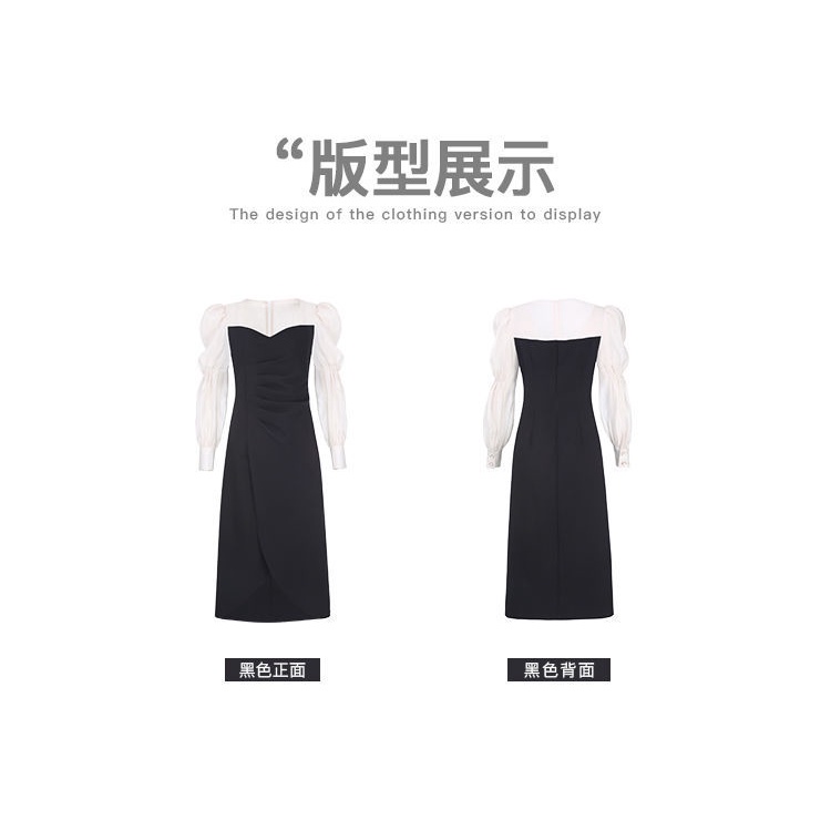 Đầm tay phồng cổ vuông ôm eo size lớn phong cách retro Pháp mới cho nữ