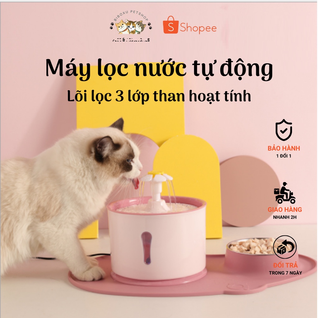 Máy Lọc Uống Nước Tự Động Có Đèn Led Cho Chó Mèo Kèm Lõi Lọc Than Hoạt Tính Dành Cho Thú Cưng