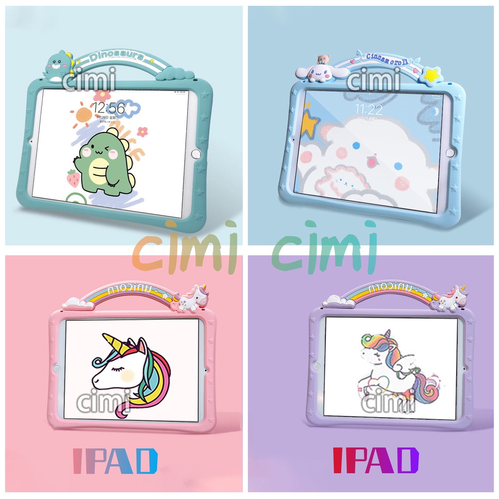 Ốp Lưng Silicone Mềm Có Giá Đỡ Hình Kỳ Lân Đáng Yêu Cho Ipad 5 6 7 8th gen Air 1 2 3 ipad 9.7inch 10.2inch Mni 1 2 3 4 5 7.9 Pro 10.5 11inch