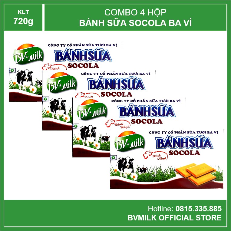 Combo 4 Hộp Bánh Sữa Socola Ba Vì 180g - BVMILK