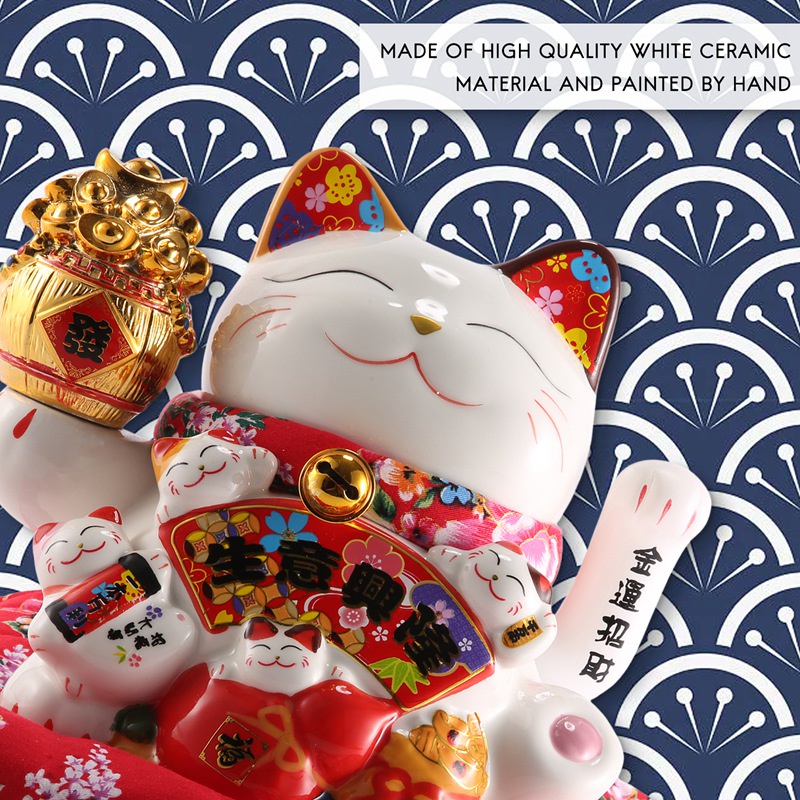 Mèo May Mắn Bằng Gốm 7Inch Dùng Trang Trí Phong Thủy