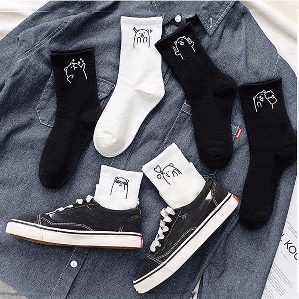 Đôi tất vải cotton mềm thoáng khí in hình chú gấu phong cách Nhật Bản cho nữ