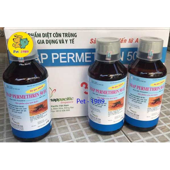 Thuốc diệt muỗi, con trùng PERMETHRIN 50EC Chai nhựa 1L (1000ML). Pet-1989