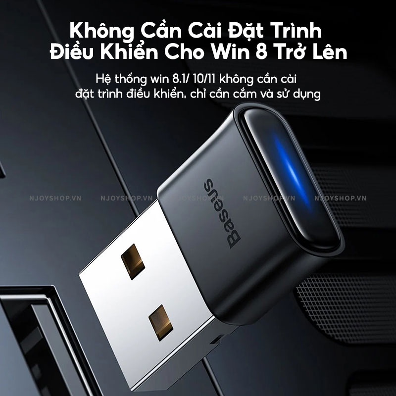 Usb Phát Bluetooth 5.0 BASEUS Wireless Adapter BA04 Kết Nối Không Dây Đèn Led Báo Hiệu Cho Laptop Bàn Phím Chuột