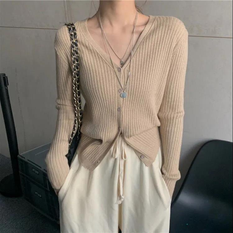 Áo Khoác Cardigan Dệt Kim Tay Dài Cổ Chữ V Dáng Rộng Phong Cách Hàn Quốc Thời Trang Mùa Thu Hàng Mới 2022