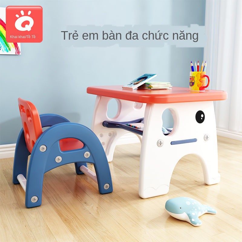 Bộ bàn ghế trẻ em, học mẫu giáo, nhựa tập viết và vẽ ăn em đa chức năng