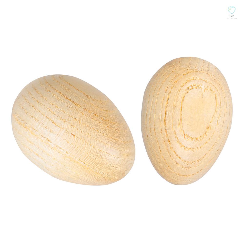 Set 2 Nhạc Cụ Maracas Hình Quả Trứng Lắc Bằng Gỗ Màu Be