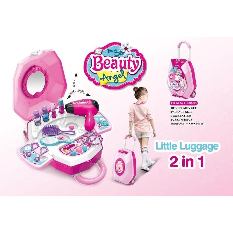 Đồ chơi trang điểm cho bé gái kèm vali đựng đồ 3 in 1 nhiều chi tiết son môi máy sấy gương lược buộc tóc cho bé TKMB68