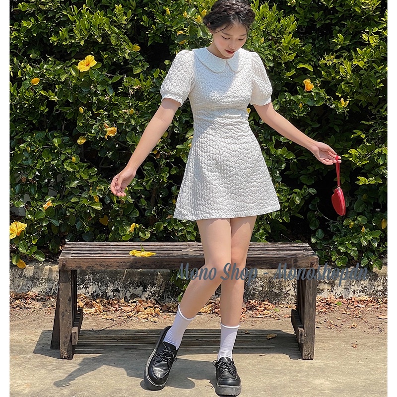 Đầm gấm xốp cổ sen tay bồng bo viền Ảnh thật/ sẵn | BigBuy360 - bigbuy360.vn