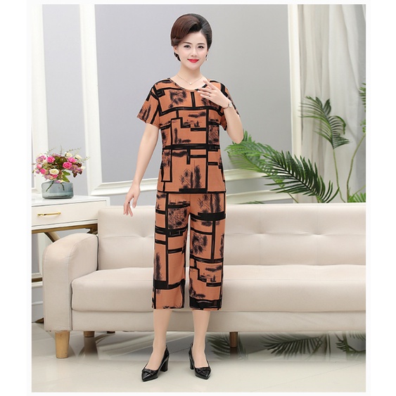 Đồ bộ trung niên nữ ngắn tay B62 - Quần áo ngủ thời trang đẹp mặc nhà cho mẹ, bà, người cao tuổi U40 U50 U60 U70 giá rẻ