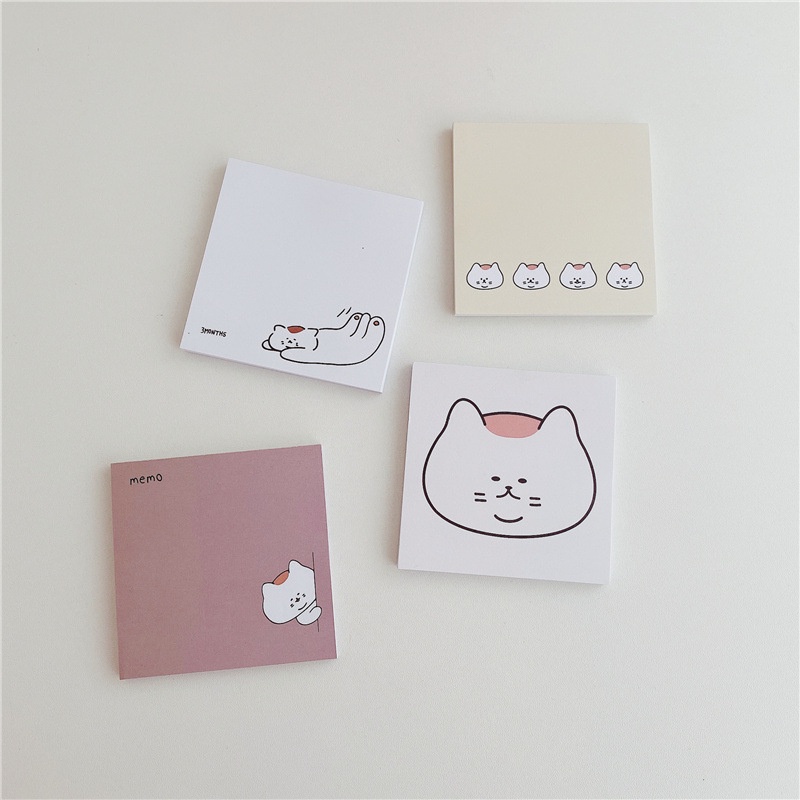 Set 50 Tờ Giấy Ghi Chú Không Dính In Hình Mèo Phong Cách Hàn Quốc