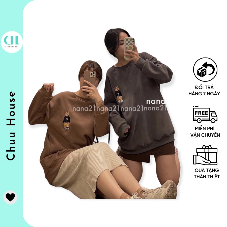 [Có Video + Ảnh Thật] Áo Nữ Sweater Nỉ Gấu Tone Hàn Quốc Siêu Xinh_Chuu House_CH0170