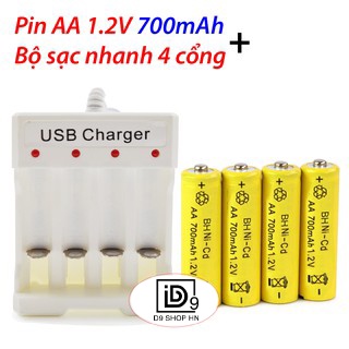 Bộ pin sạc AAA, AA và 1 đế sạc 4 cổng an toàn, tiện lợi tiết kiệm bảo vệ môi trường, D9 shop