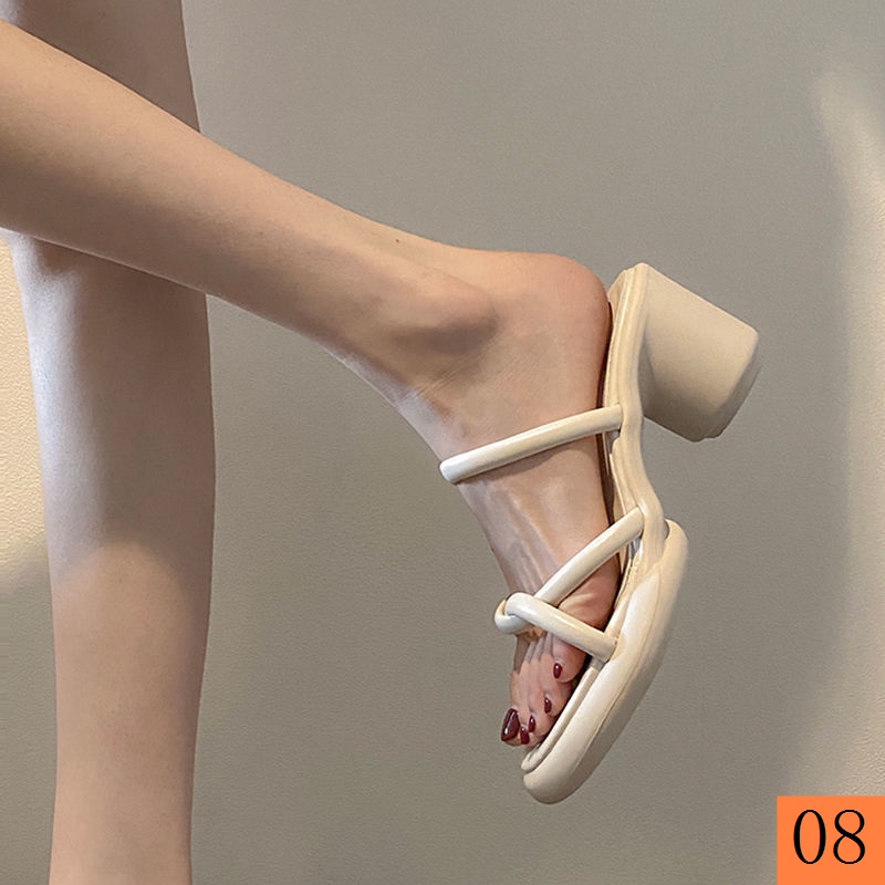 Dép Cao Gót Đế Dày Một Quai Chống Trượt Phong Cách Pháp Thời Trang Mùa Hè 2022 Mới Cho Nữ