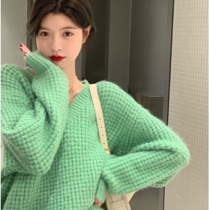 Áo Sweater Dệt Kim Cổ Chữ V Dáng Rộng Thời Trang Mùa Đông Cao Cấp Cho Nữ