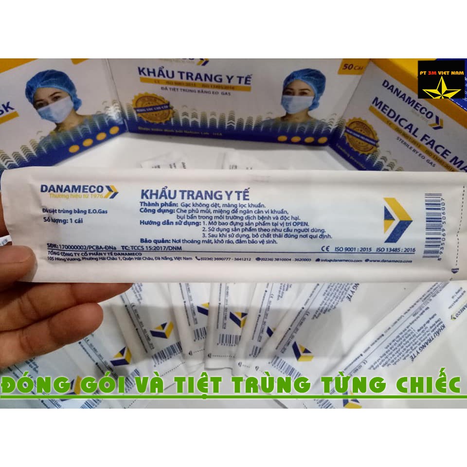 Khẩu trang y tế ĐÃ TIỆT TRÙNG Danameco 1 cái/gói-50 cái/ hộp TBYT Nguyệt Anh