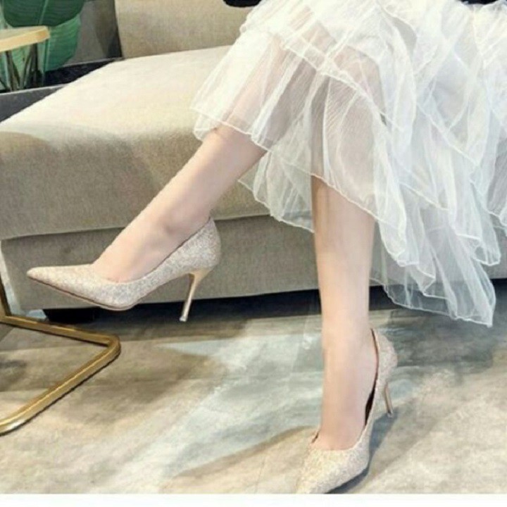 [Mã FASHIONG10 giảm 10k đơn 50k] FREESHIP 50K Giày cao gót 9p phủ nhũ kim tuyến siêu chảnh | BigBuy360 - bigbuy360.vn