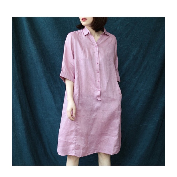 Đầm suông công sở linen cổ đức 2 túi bổ cơi, thời trang hè thu 2021