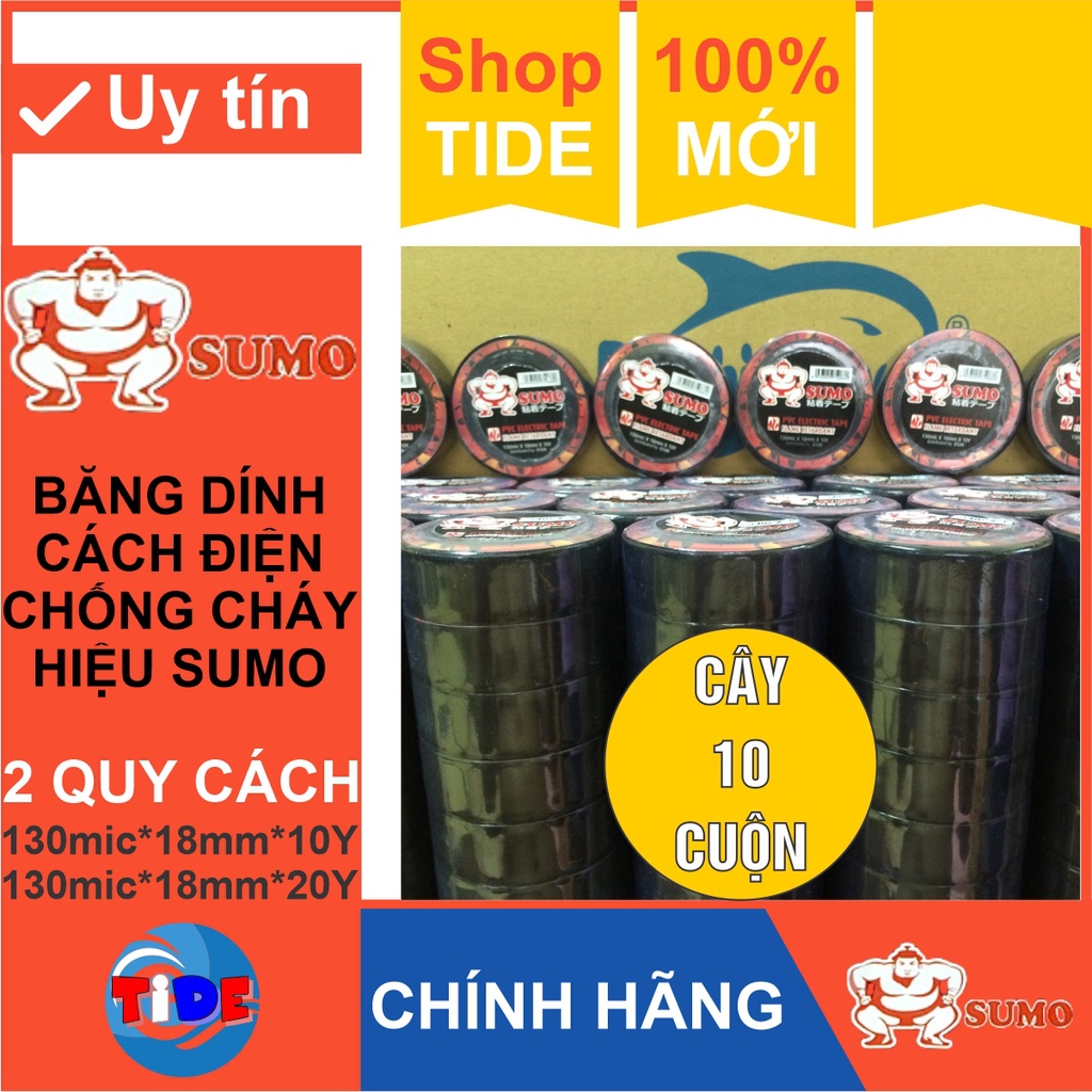 [ cây 10 cuộn ] Băng dính cách điện chống cháy lan – Nhãn hiệu Sumo – Hàng xuất Nhật Bản – Dùng nối đầu dây điện