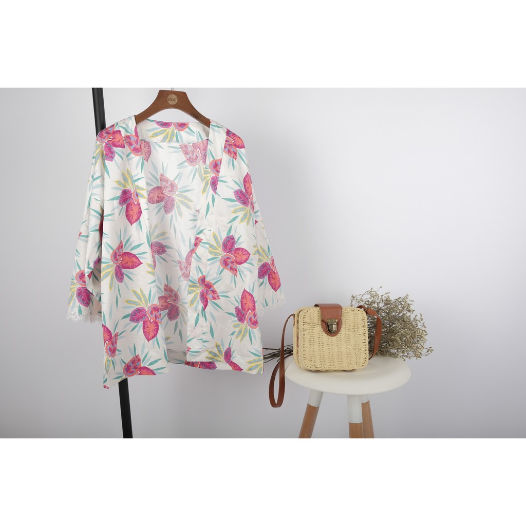 Áo khoác UPF cardigan kimono Pink tropical floral