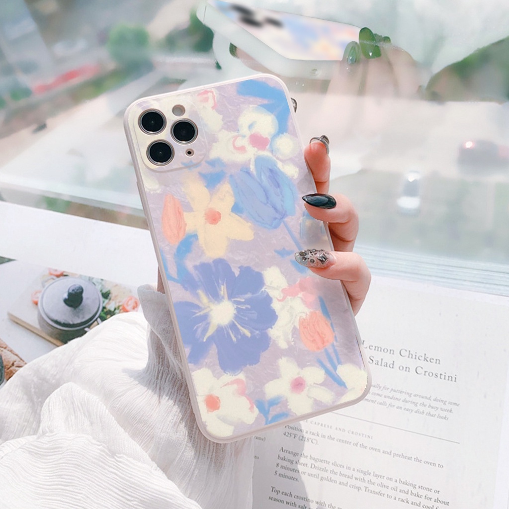 Ốp iphone điện thoại Hoa sơn dầu cạnh vuông bảo vệ camera iphone đủ mã từ iphone 6 đến 13promax e140