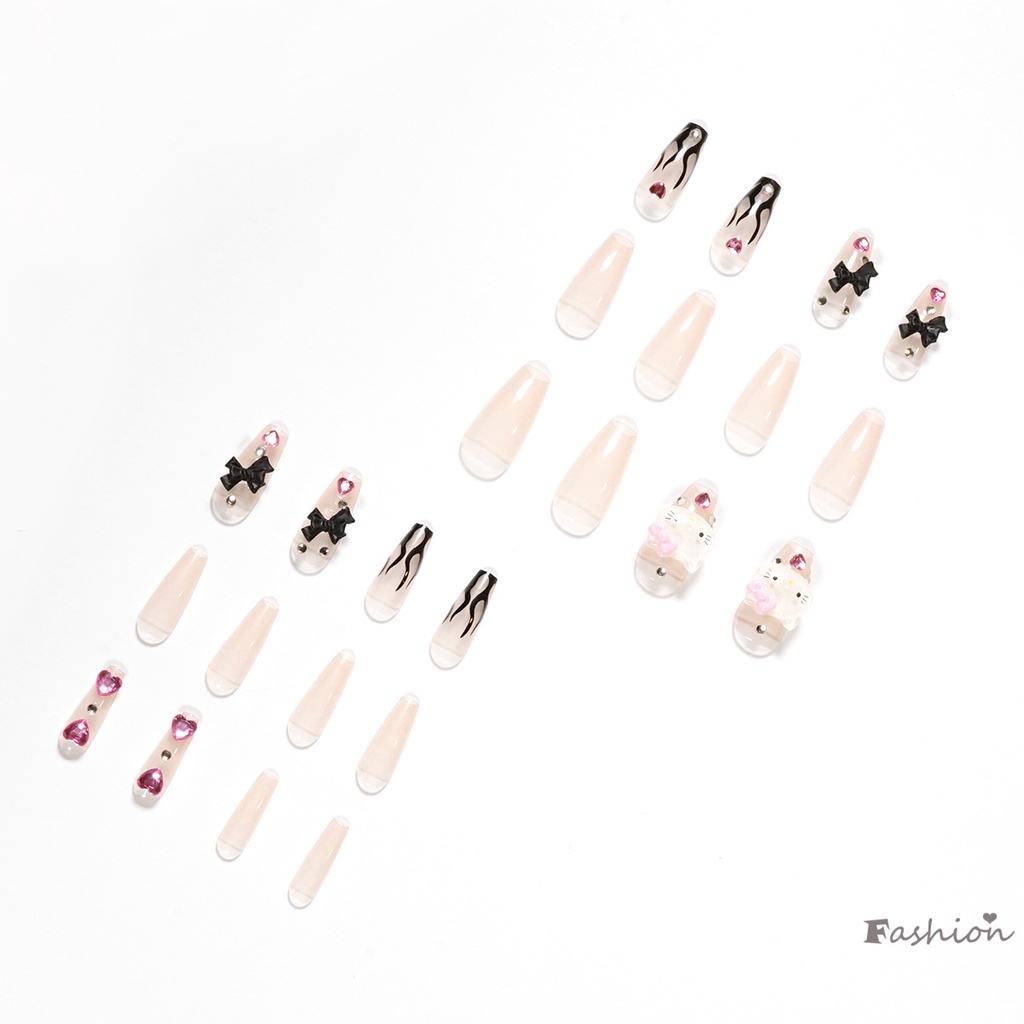 [Hàng mới về] Set 24 móng tay giả màu đen phong cách ngọn lửa có thể tháo rời