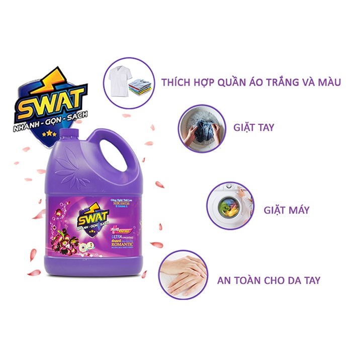 Nước Giặt Xả 5 in 1 SWAT siêu thơm túi dung tích 2.2L siêu tiết kiệm giúp diệt khuẩn lưu hương lâu - CLEANHOUSE