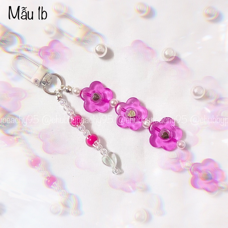 Móc khoá in ảnh mix dây hoa và tim - Keyring/Keychain charm 3f mix heart hologram handmade