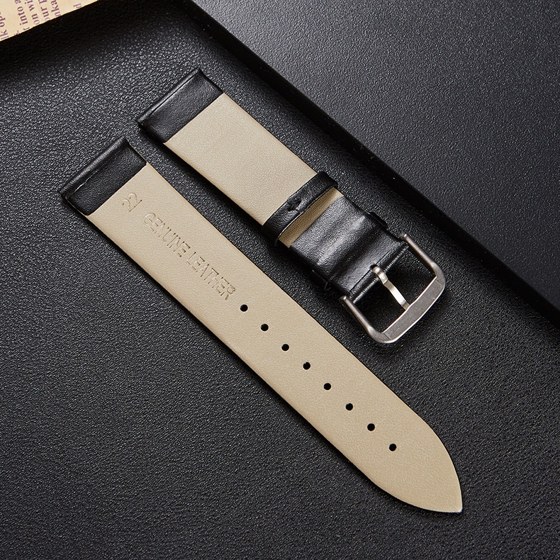 Dây Đeo Đồng Hồ Thay Thế Bằng Da Thật Siêu Mỏng Màu Nâu/Đen 16/18/20/22/24mm