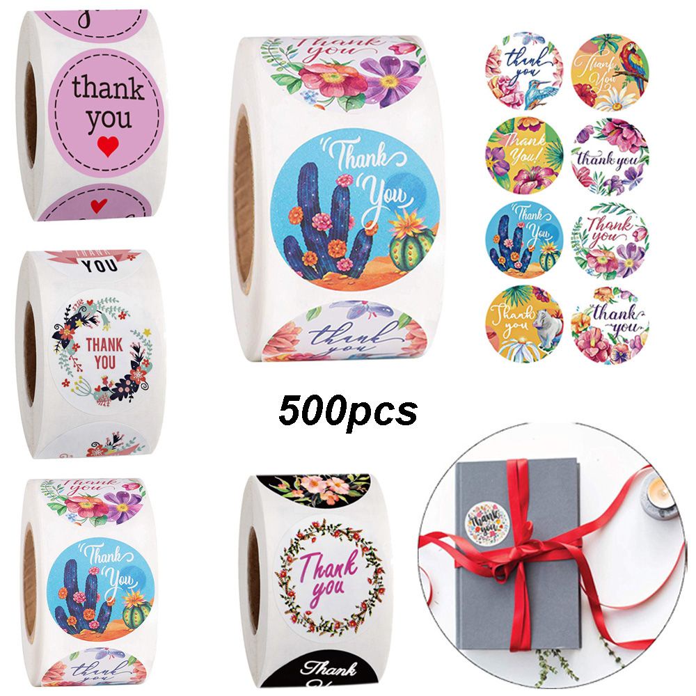 Bộ 500 miếng dán hình tròn in chữ Thank You độc đáo trang trí gói quà DIY