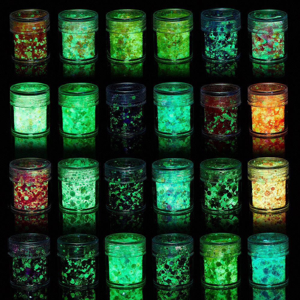 Bột Kim Tuyến Dạ Quang Hình Lục Giác 24 Màu Tự Trang Trí Móng Tay