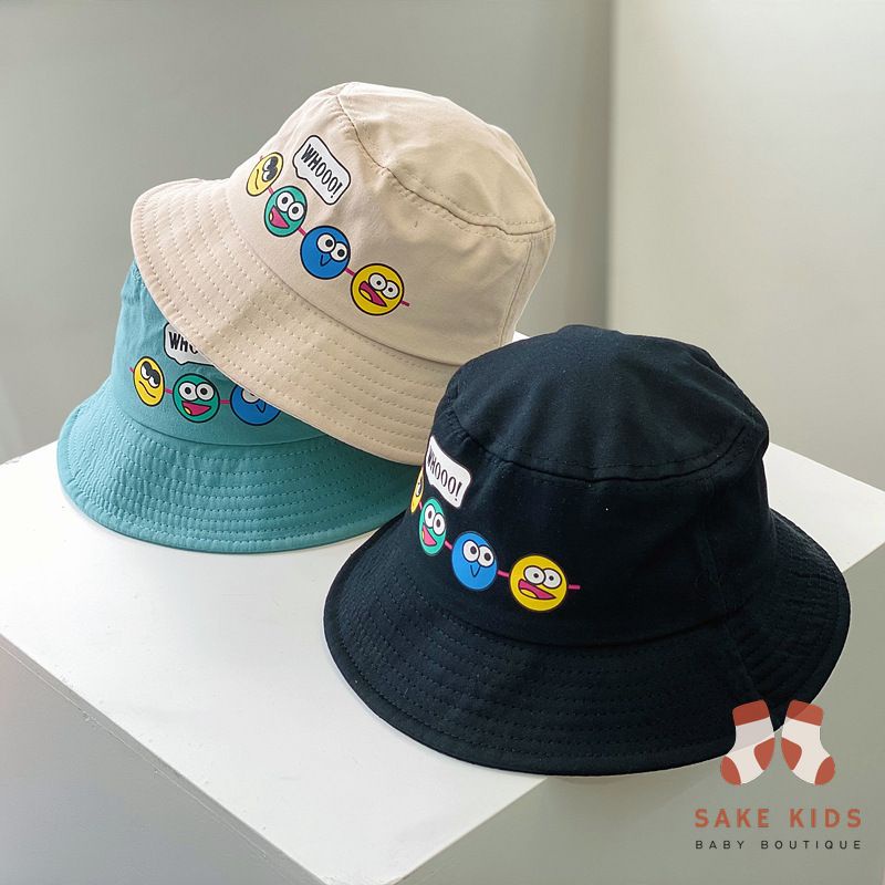 Mũ Vải Cho Bé - Mũ nón trẻ em vành tròn hình Icon ngộ nghĩnh có quai dây rút tiện lợi cho bé trai bé gái từ 2-8 tuổi
