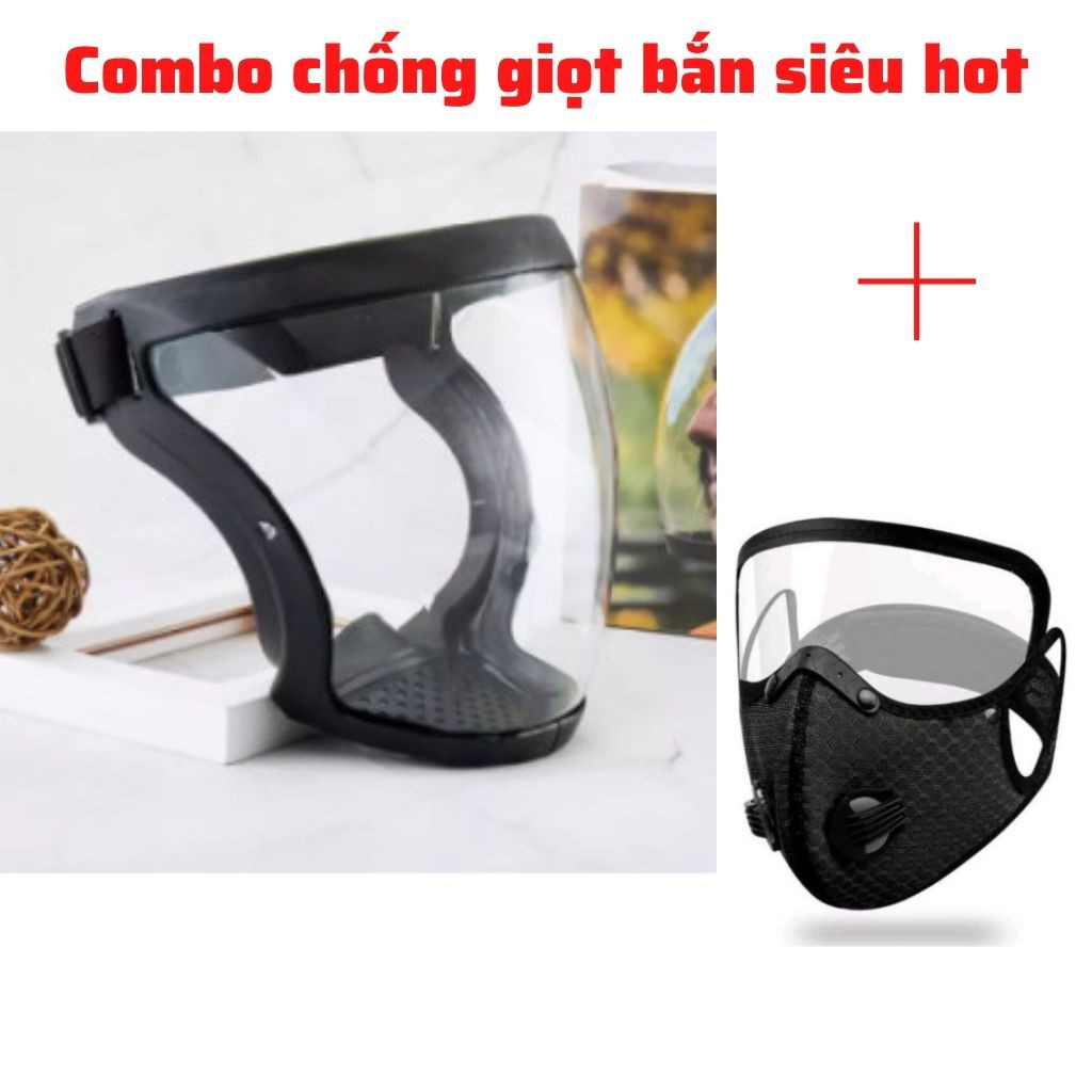 Combo Kính chống giọt bắn viền đen kèm khẩu trang có kính chống giọt bắn, bụi bẩn, độc hại.