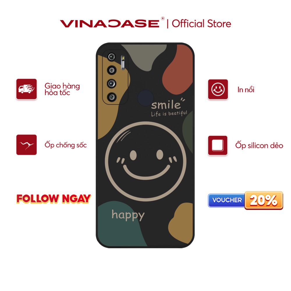 Ốp lưng Vina Case Vsmart Joy 3/Joy 4/Star 3/Aris/....dẻo đen in hình Happy Smile