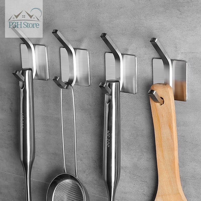 Set 4 móc treo 2 tầng inox đa năng bằng thép không rỉ kèm keo dán 3M BR02