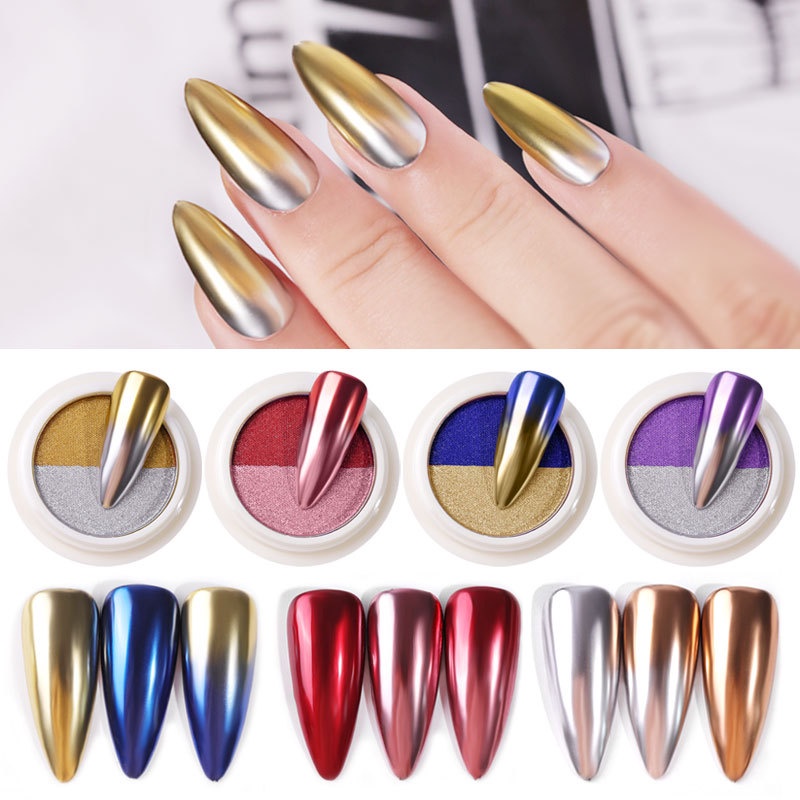 ANNIES 1 Box Of Double -colored Colorful Nail Magic Mirror Powder Gradient Laser Shining Titanium