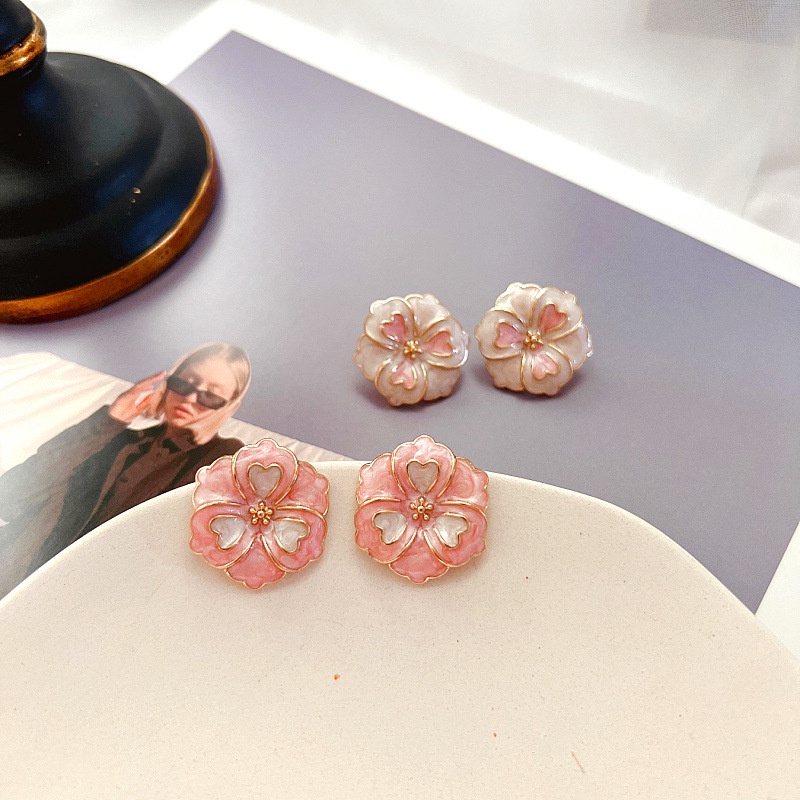 [Hàng Mới] Bông Tai Tráng Men Hình Hoa Phong Cách Retro