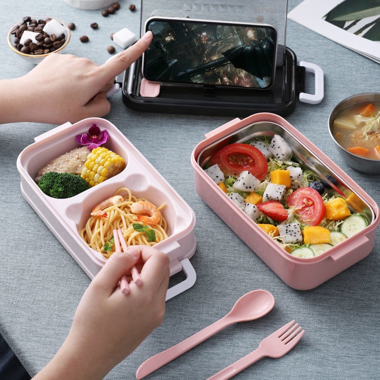 Hộp Cơm INOX 304 2 tầng Giữ Nhiệt - Kèm Chén Soup & Muỗng Đũa Nĩa HC1