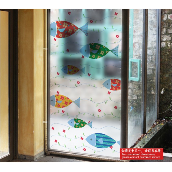 Decal dán kính cao cấp - Cá sắc màu ( 60x116 )
