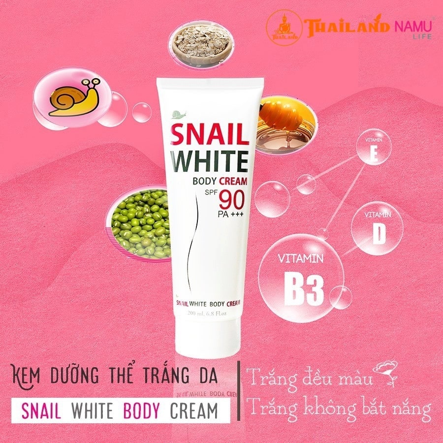 Kem body Snail White dương trắng da toàn thân Body Cream SPF 90+++ (200ml)