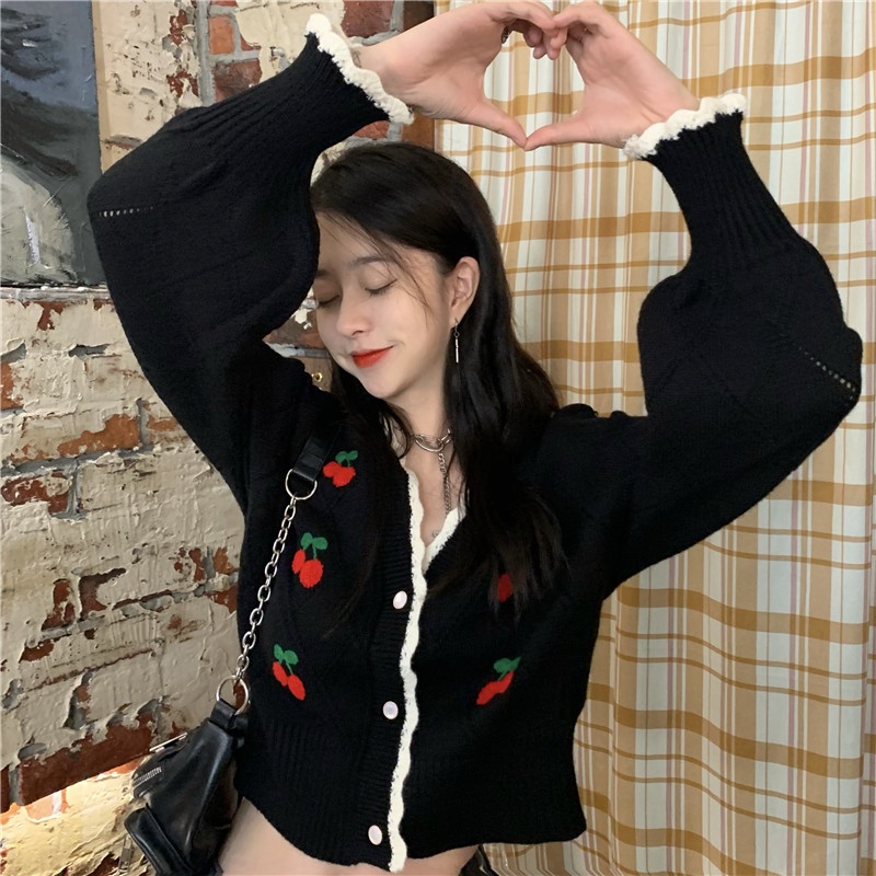 SUXI Áo Len Nữ Tay Dài Cổ Chữ V Phong Cách Hàn Quốc