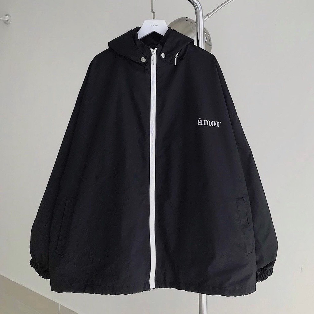 Áo khoác dù jacket nam nữ AMOR đen xám form rộng unisex khoác ngoài  chống nắng 3 lớp dày dặn
